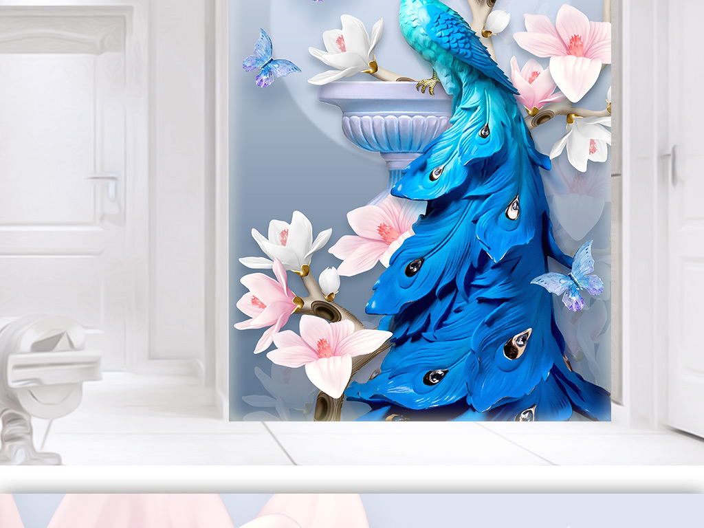 现代简约浮雕立体孔雀玄关背景墙装饰画