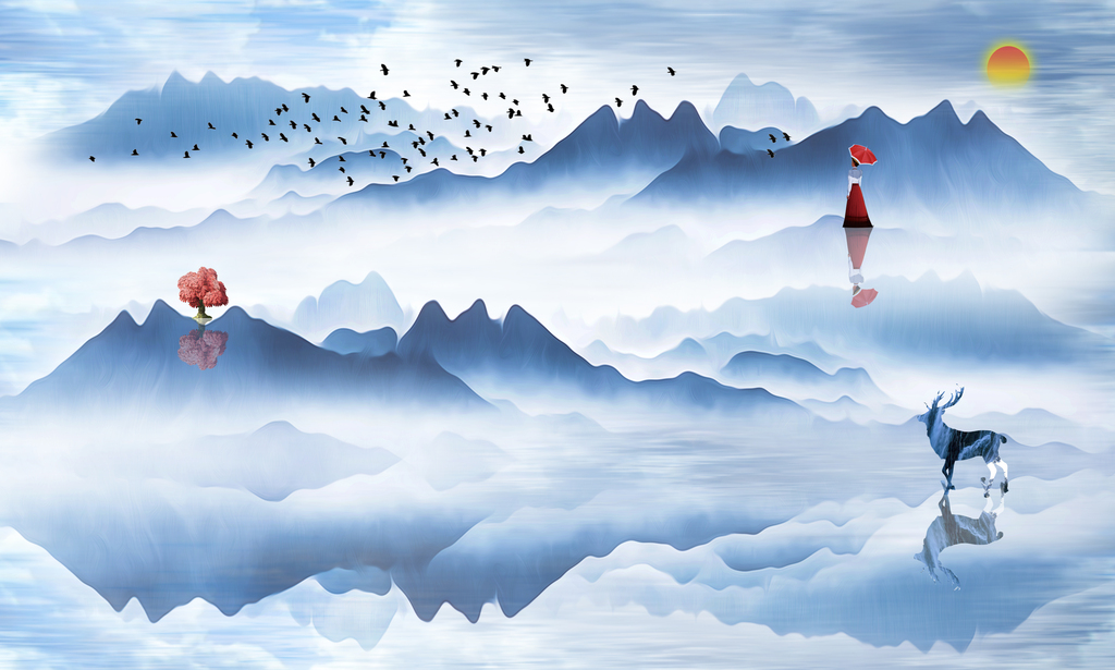 新抽象水墨山水意境画电视背景墙油画