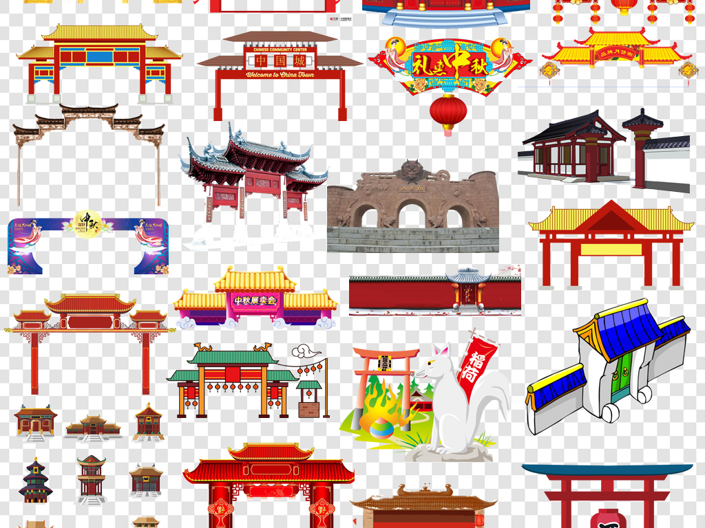中国风门楼传统建筑png海报素材