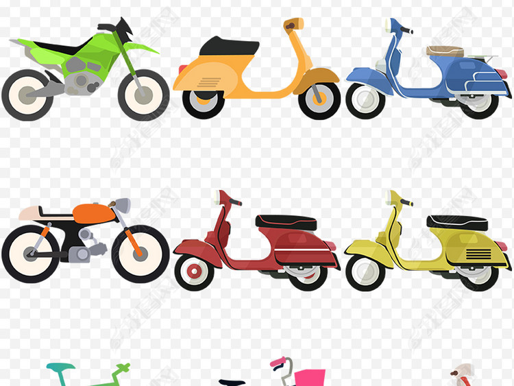 手绘卡通电动车自行车单车摩托车png素材图片