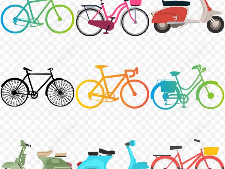 手绘卡通电动车自行车单车摩托车png素材图片