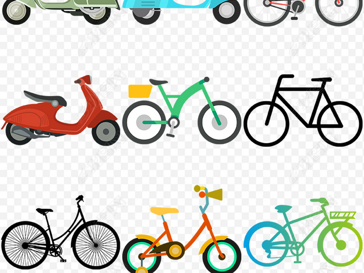 手绘卡通电动车自行车单车摩托车png素材图片