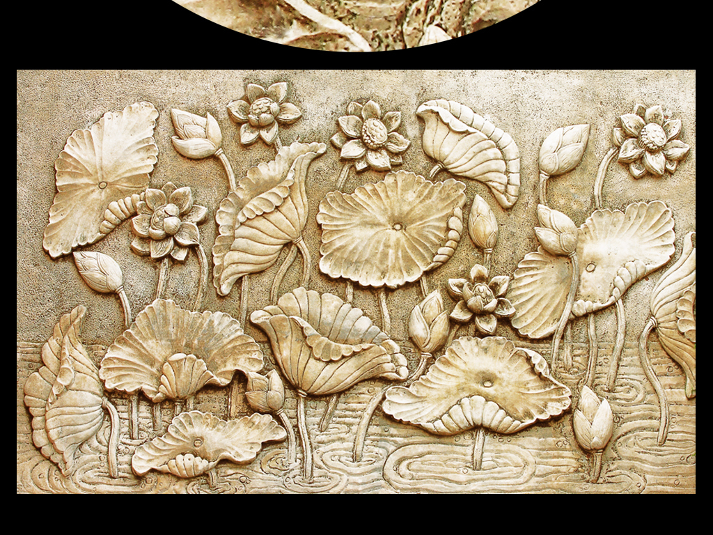 大理石浮雕荷花电视背景墙装饰画壁画