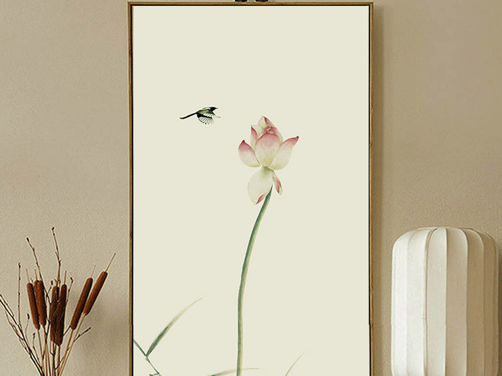 装饰画 北欧装饰画 植物花卉装饰画 > 新中式手绘荷花工笔花鸟国画