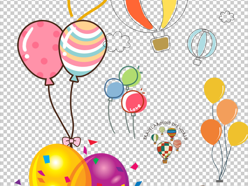 可爱卡通生日气球元素png透明背景素材
