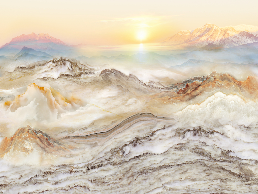 高清3d石纹山水花鸟画日出背景墙山河美景(图片编号:)
