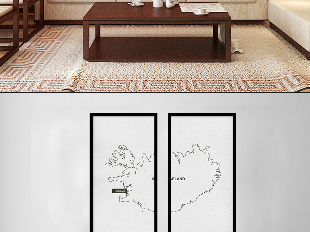 【本作品下载内容为:"简约黑白线描冰岛地图客厅挂画装饰画"模板,其他内容仅为参考,如需印刷成实物请先认真校稿,避免造成不必要的经济损失。】 【声明】未经权利人许可,任何人不得随意使用本网站的原创作品(含预览图),否则将按照我国著作权法的相关规定被要求承担最高达50万元人民币的赔偿责任。