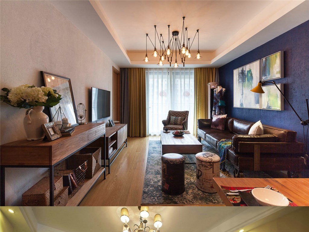 混搭风格北欧风格工业客厅卧室装修家装图