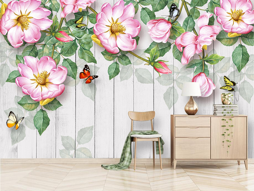 现代简约手绘玫瑰花唯美背景墙装饰画