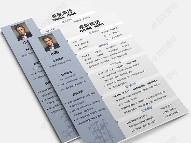 淡蓝色规整分栏商务简洁个人求职简历自我介绍