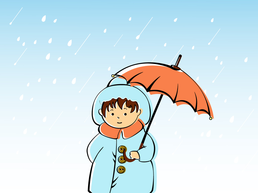 卡通设计素材下雨天打伞的小孩