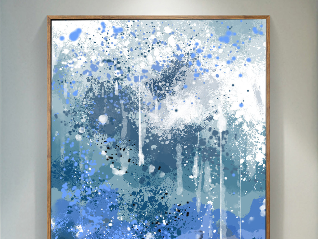 欧式蓝色抽象油画玄关背景装饰画