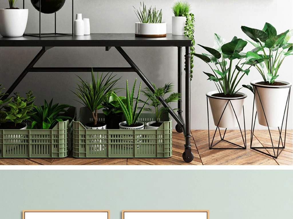 北欧小清新花朵植物绿色枝叶装饰画图片