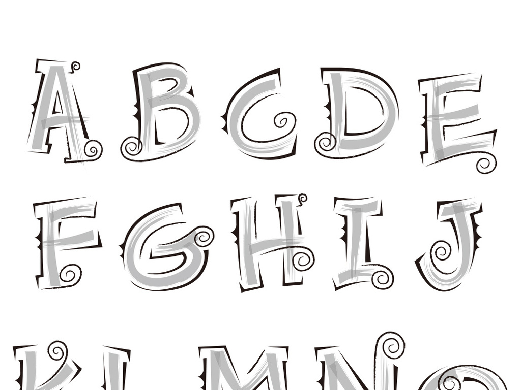 创意英文卷圈字母字体设计矢量