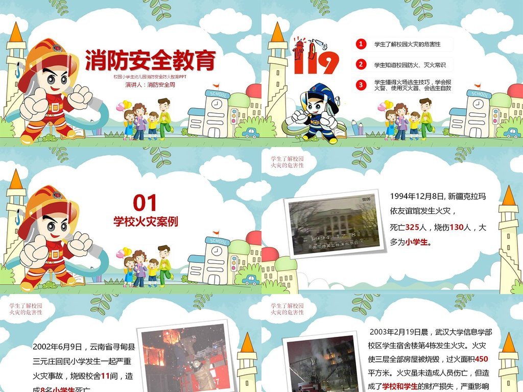 校园小学生幼儿园消防安全防火教育PPT