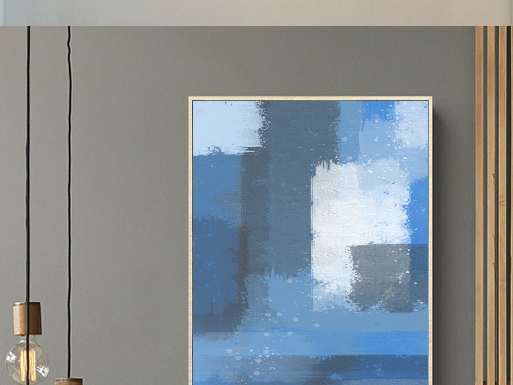 北欧现代蓝色抽象油画玄关装饰画