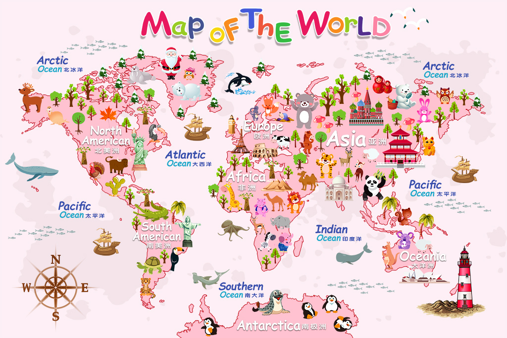 卡通世界地图背景墙图片