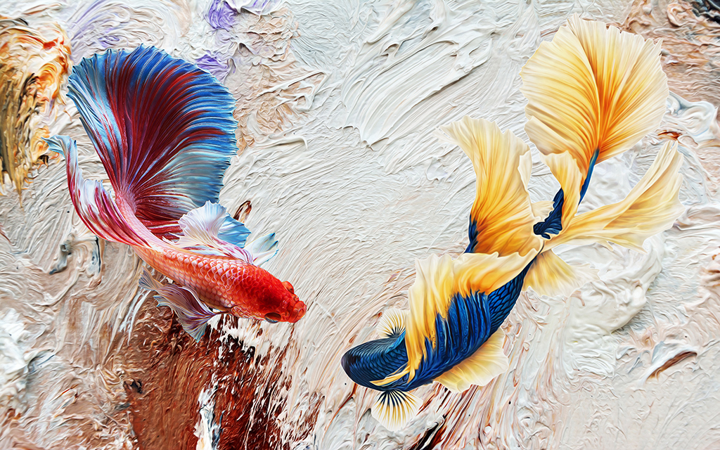 新中式3d立体浮雕金鱼年年有余立体抽象油画欧式装饰画