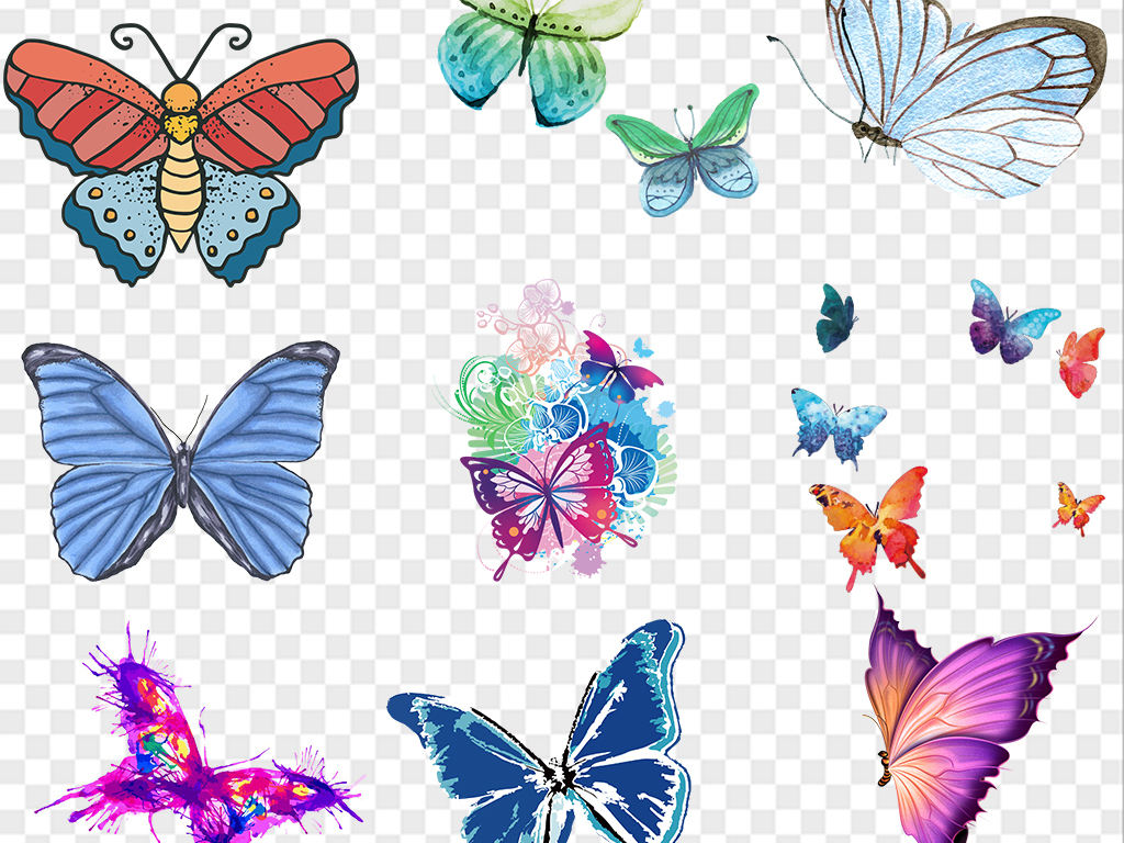 手绘蝴蝶png透明背景免扣素材
