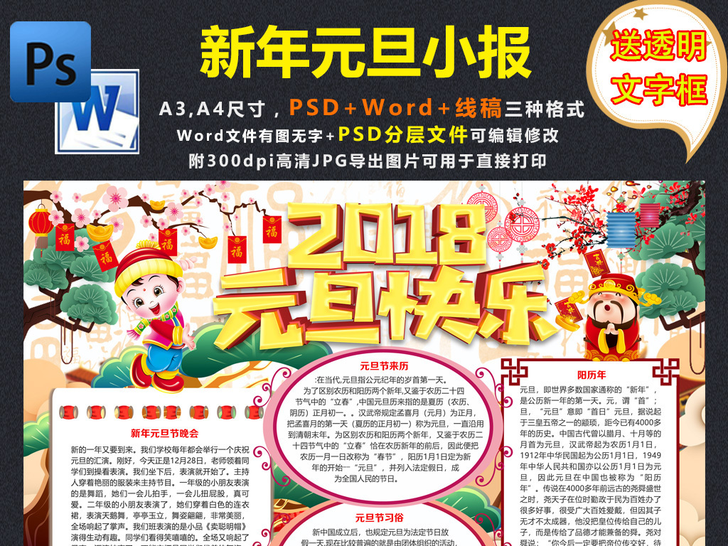 2018春节小报狗年新年快乐元旦寒假手抄小报素材word模板图片