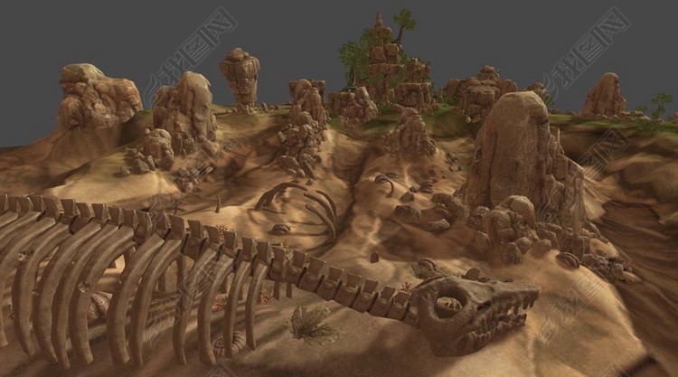 恐龙化石岛恐龙骨架原始部落雕塑植物骷髅石像