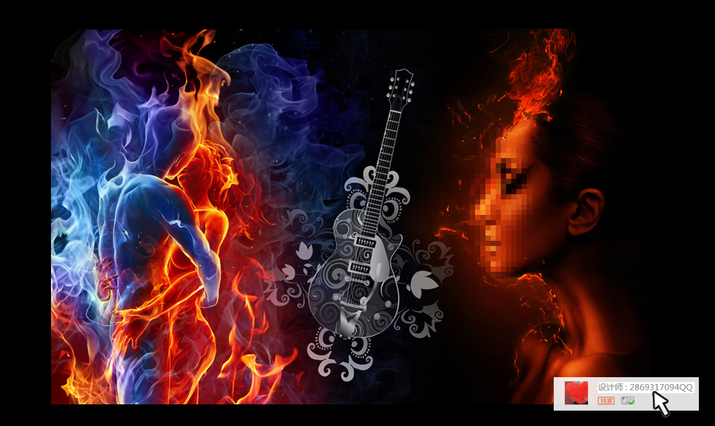 创意火焰性感美女酒吧夜店工装背景墙