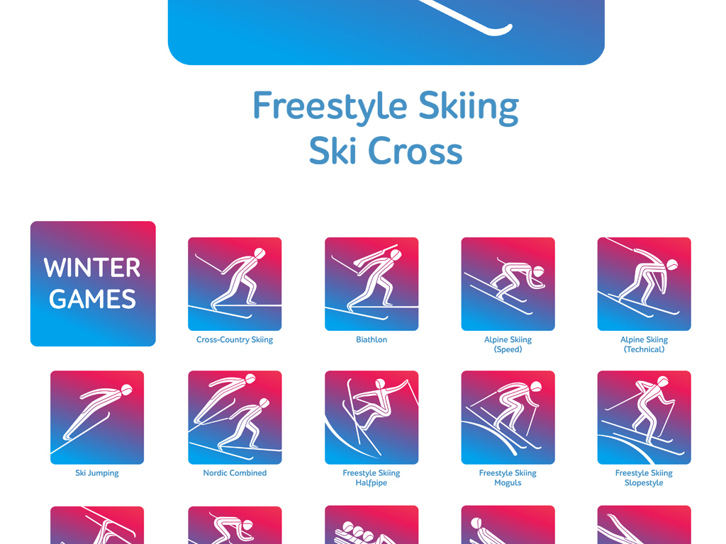 冬季滑雪运动冬奥会体育项目图标标志矢量素材