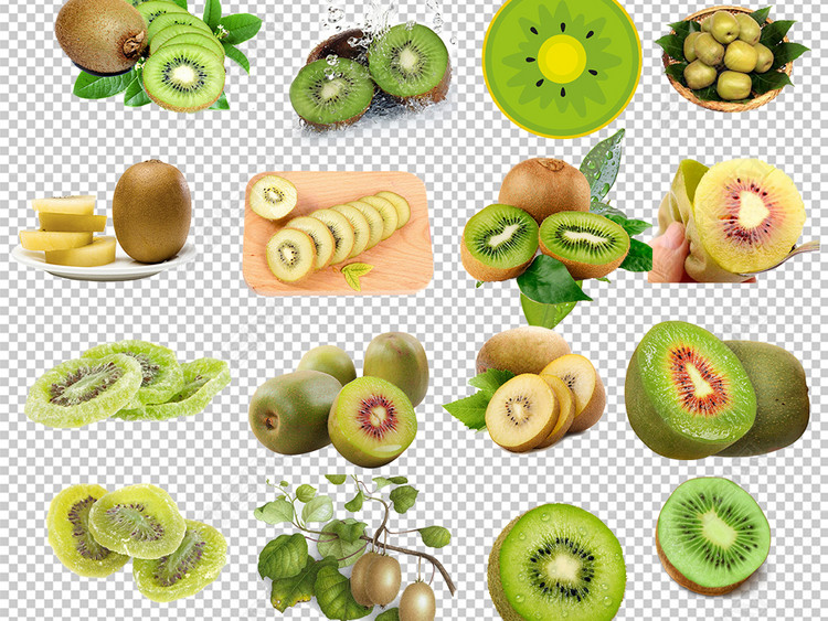 新鲜美味红心黄心绿心猕猴桃PNG免扣素材图