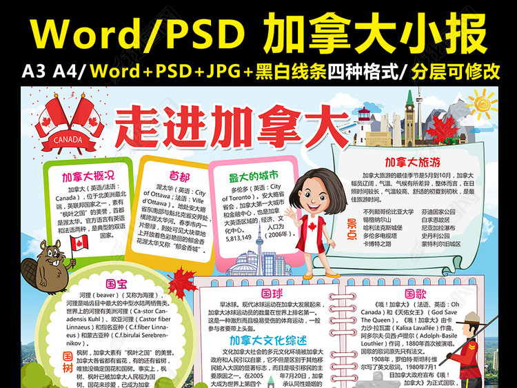 原创加拿大小报旅游旅行手抄报北美洲电子小报