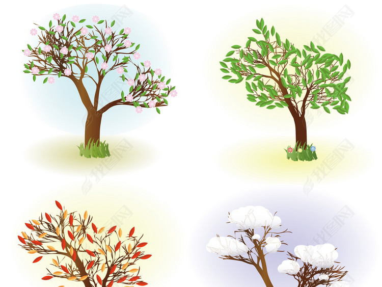 2018春夏秋冬四季更替树木矢量图片素材