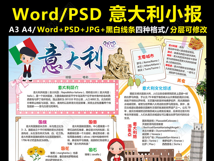 走进意大利小报旅游旅行手抄报欧洲电子小报图