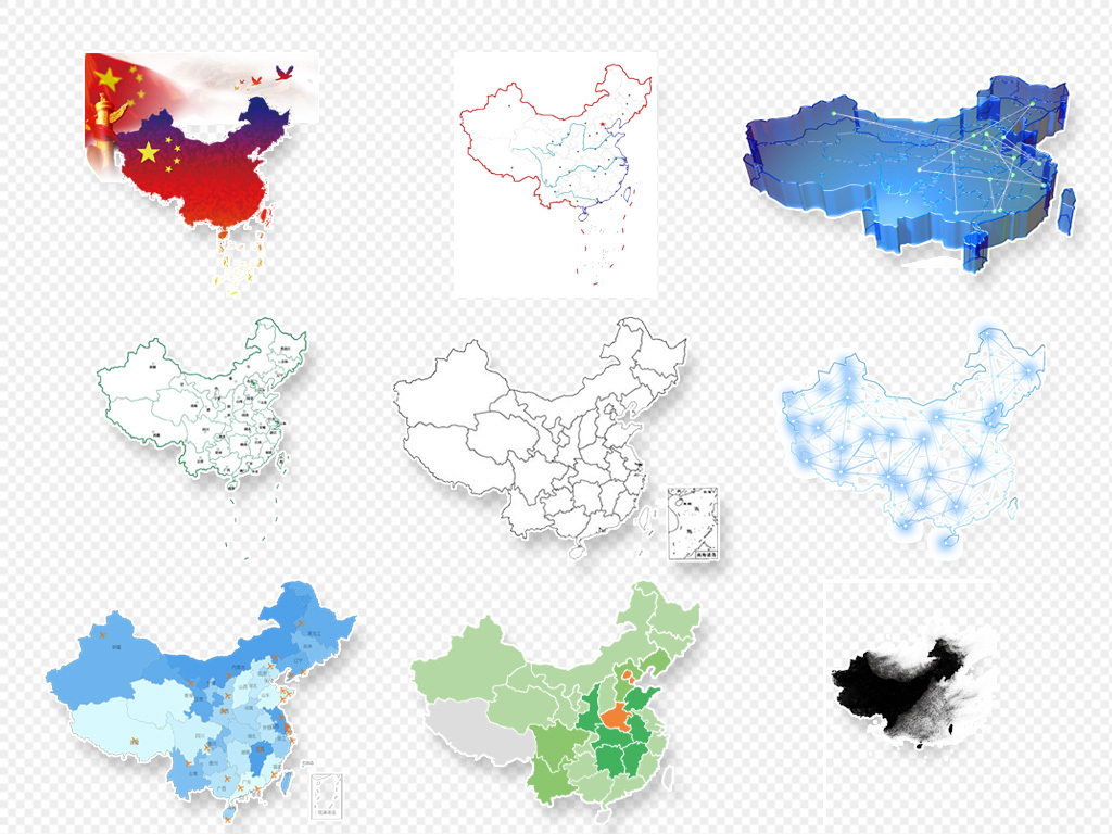 手绘中国地图创意图免抠png透明素材