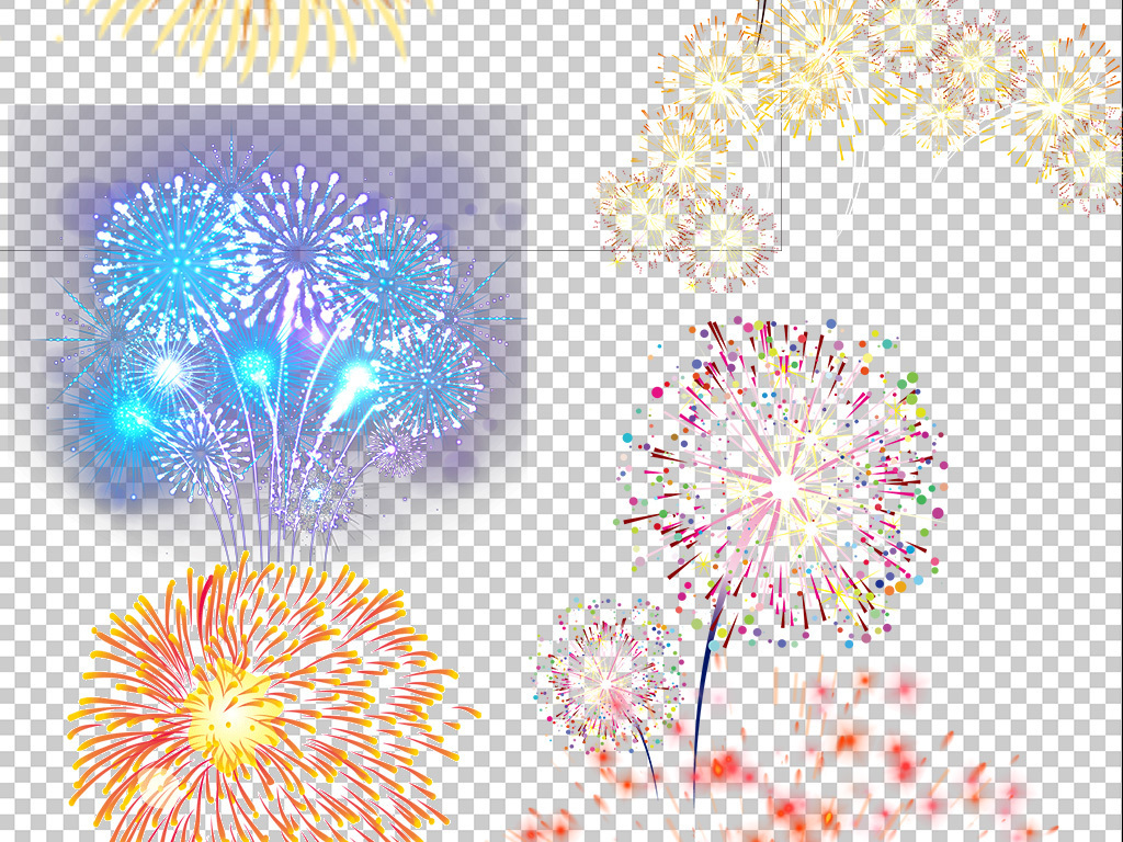 卡通节日礼花彩带飞溅彩色烟花焰火素材