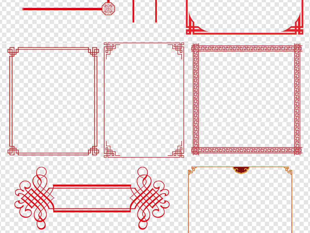 红色中国风古典边框边角花边png免扣素材