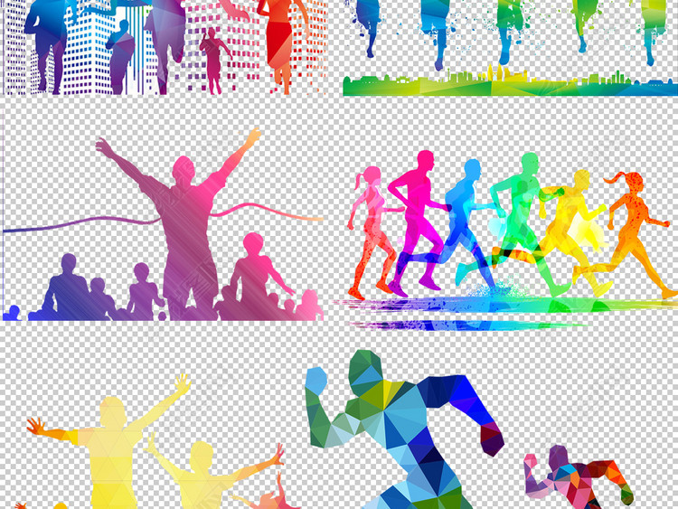 2018创意彩色跑步奔跑的人群奔跑吧剪影海报
