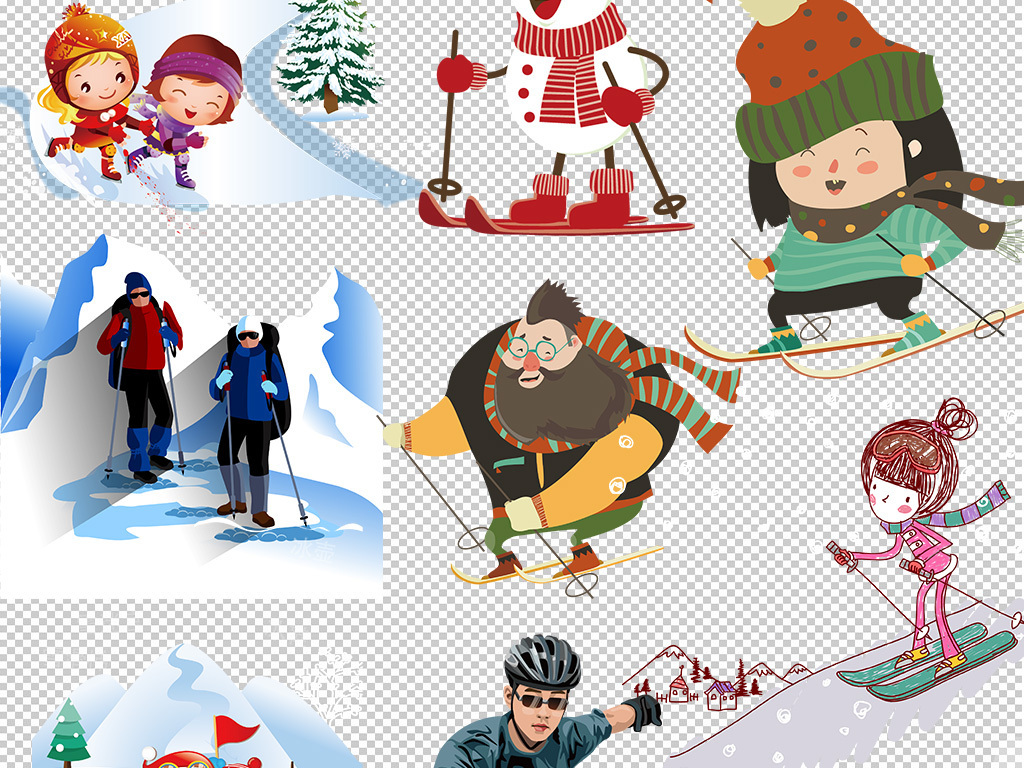 卡通滑雪冬季运动透明免抠png