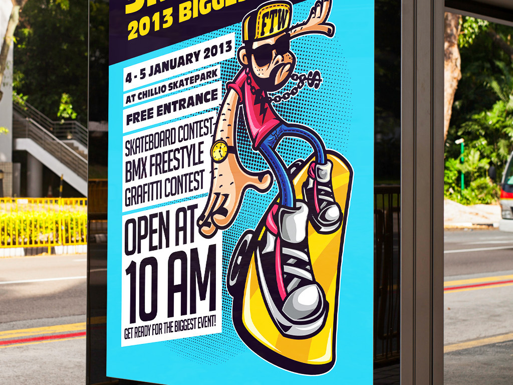 涂鸦手绘滑板比赛滑板协会招新表演活动海报