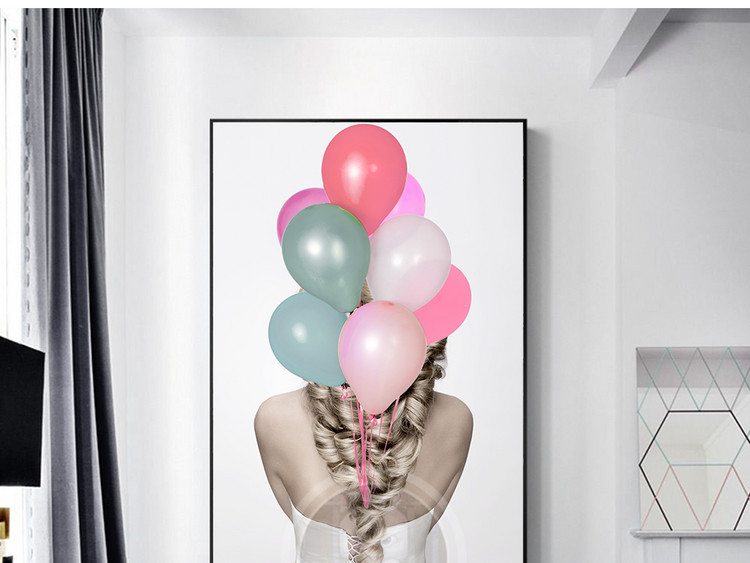 北欧简约现代创意美女背影彩色气球装饰画