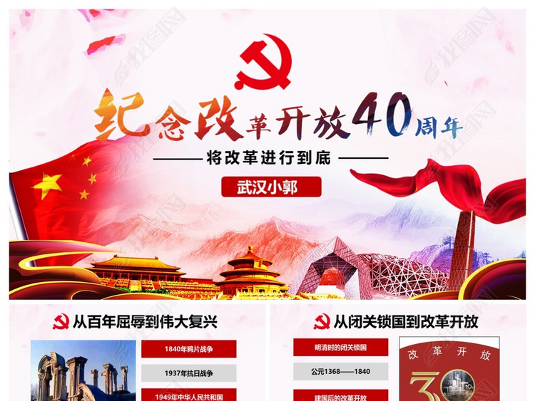 纪念改革开放40周年PPT模板含详细内容