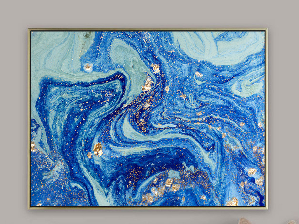 抽象意境晶瓷蓝色海洋金箔大理石装饰画