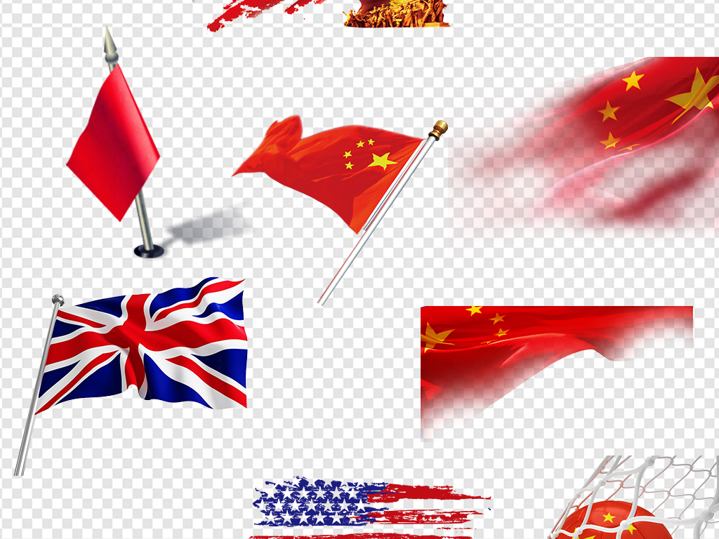 中国美国德国英国法国韩国日本多国国旗元素图片