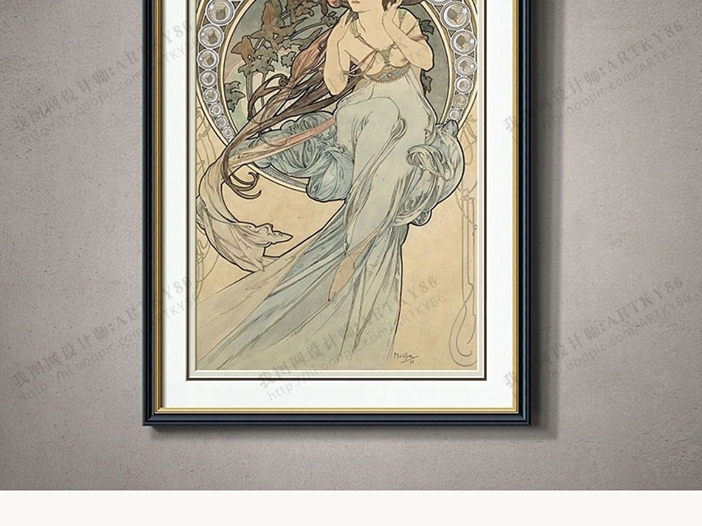 月亮女神穆夏美女人物欧式古典美女四联挂画