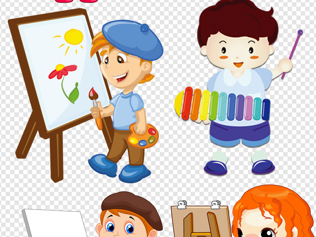 卡通儿童画画美术培训宣传画家png素材