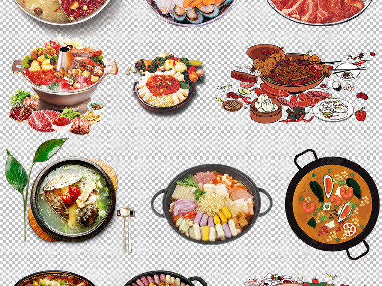 重庆四川麻辣火锅卡通配料食材调味料png免扣