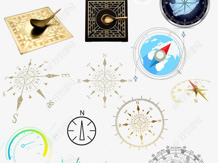 中国古老风水罗盘指南针方向辨别PNG素材