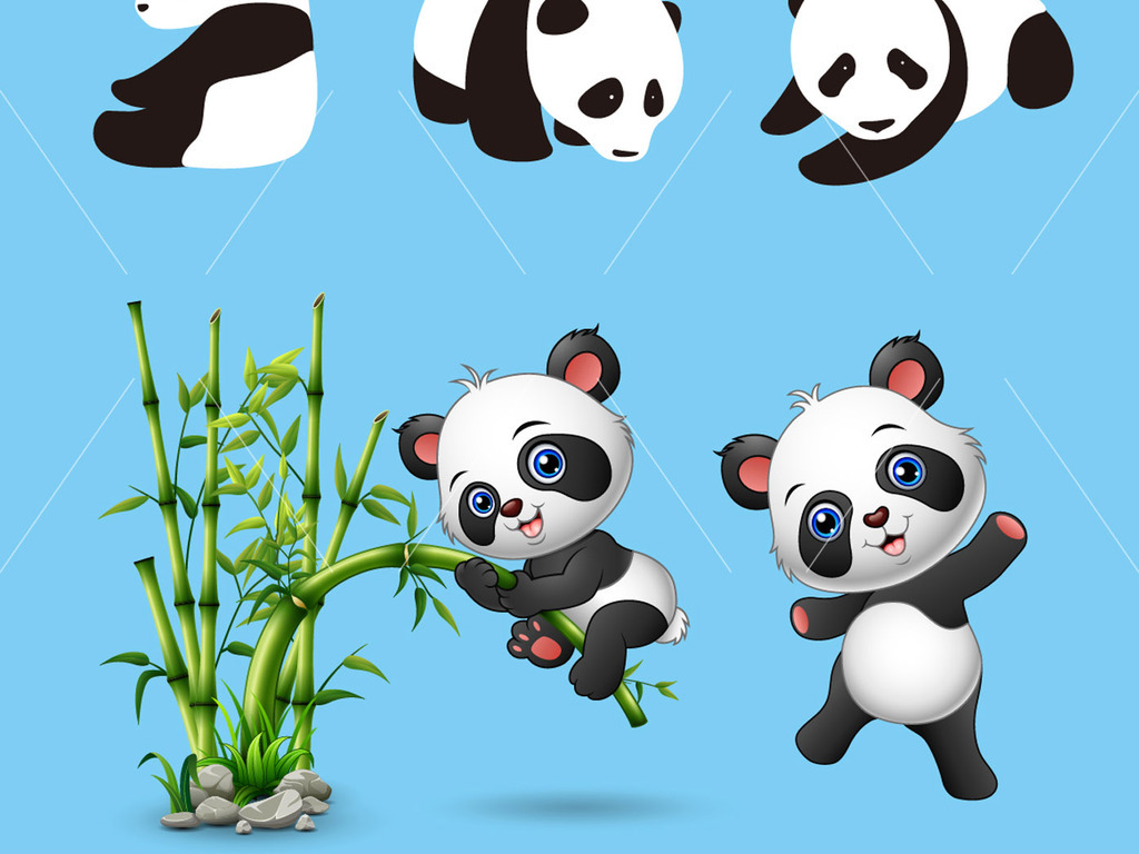 矢量卡通可爱熊猫竹子国宝四川动物园