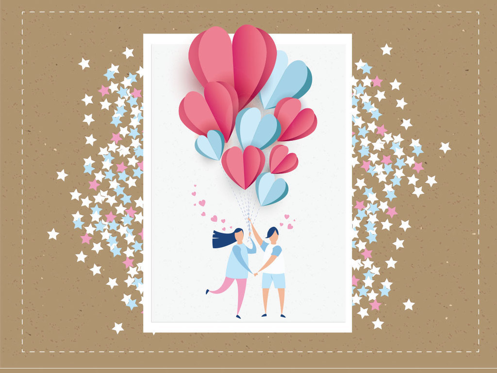 情人节纸片剪纸风格矢量设计元素