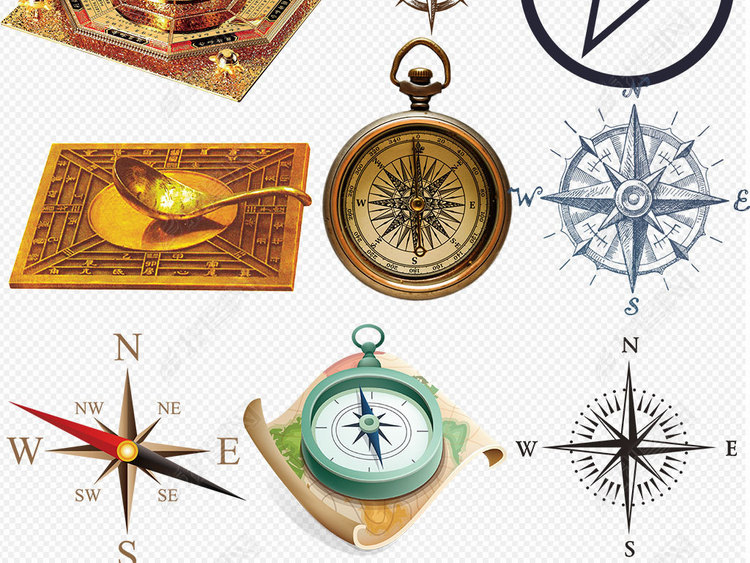 中国古老风水罗盘指南针方向辨别PNG素材