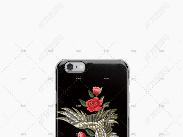 红色花卉仙鹤刺绣针织图案手机壳