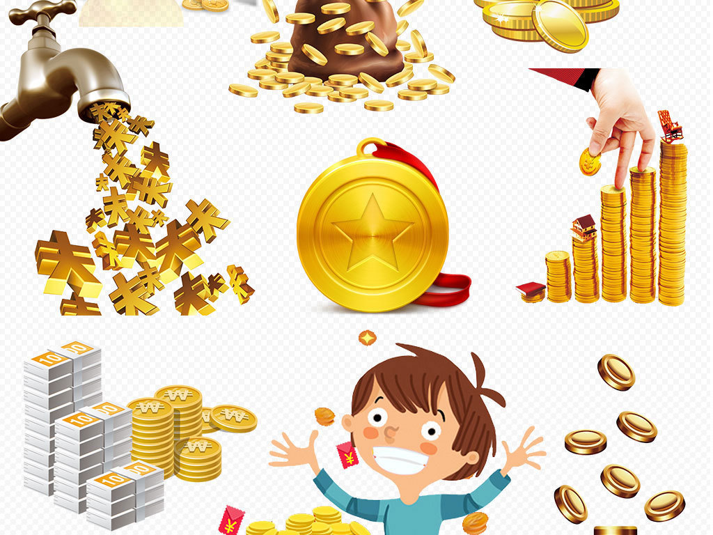 卡通钱袋金币金融理财促销海报png素材